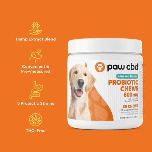 Digestive Probiotic CBD Dog Soft Chews - Chicken 600MG, 30ct